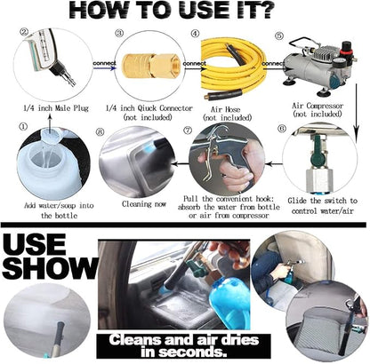 Car Cleaning Kit, Car Cleaning Gun, Car interior Cleaner, Pneumatic Car Wash Gun Spray Gun, Car Detailing Kit, Dust Remover/Upholstery Cleaner, Car Care Essentials (1/4'' NPT Air Plug)
