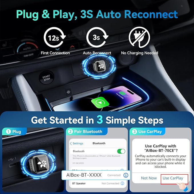 2026 Wireless CarPlay Adapter for iPhone & Android, Convert Wired Car Play to Wireless, 2 in 1 Plug and Play Mini CarPlay Adapter for 2016+ Cars, Zero Latency with USB-A USB-C Port