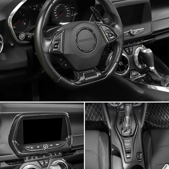 6PCS Full Set Interior Trim Kit for 2016-2026 Chevy Camaro SS ZL1 3LT, Center Console Navigation GPS Screen Panel Frame Gear Shift Cover Trim(Carbon Fiber, for 8" Screen)
