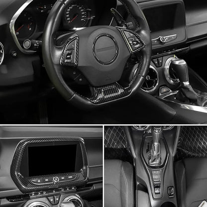 6PCS Full Set Interior Trim Kit for 2016-2026 Chevy Camaro SS ZL1 3LT, Center Console Navigation GPS Screen Panel Frame Gear Shift Cover Trim(Carbon Fiber, for 8" Screen)