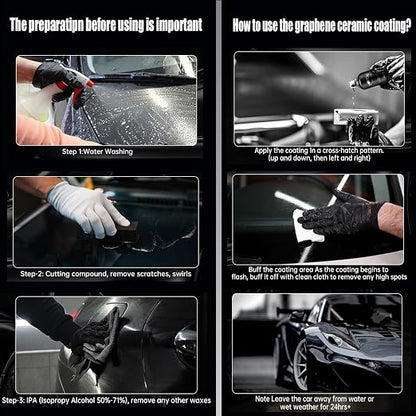 Graphene Ceramic Coating(60ML), 10H Ceramic Coating for Cars, High Gloss Anti-Scratch Nano Coat Kit Hydrophbic Mirror Paint Protection 3 Years Prorection