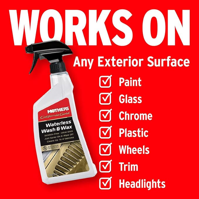 Mothers California Gold Waterless Wash & Wax, 24 oz. — Quick & Easy Car Care Without Water, Spray On & Wipe Off Ultra-Slick Formula Safely Removes Dirt & Grime Scratch-Free (05644)