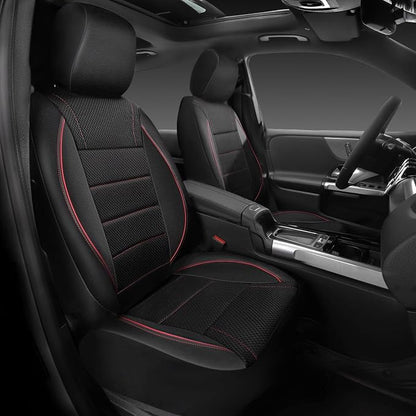 CAR PASS Air Mesh Leather Car Seat Covers Front Seats, Breathable Two Front Seat Covers for Cars, Comfortable Universal Fit for SUV Truck Sedan Automotive, Anti-Slip Airbag Compatible,Black and Red