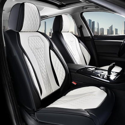 Coverado Seat Covers, Car Seat Covers Full Set, White Car Seat Cover, Auto Seat Covers Front Seats Rear Seat Cover, Luxury Car Seat Cushion,Leather Seat Cover Seat Protector Universal Fit Most Cars