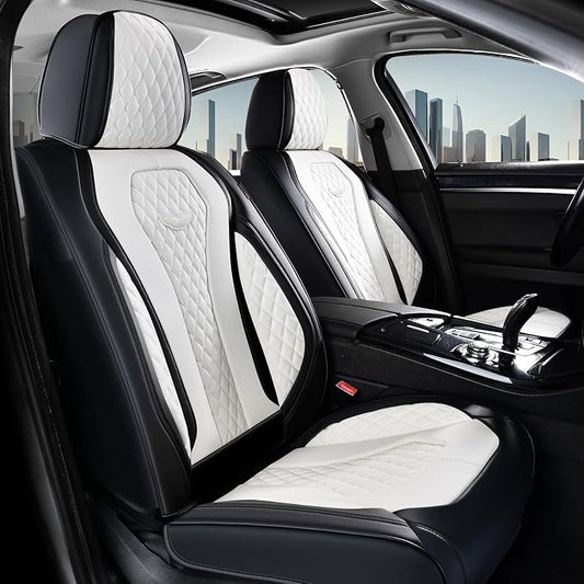 Coverado Seat Covers, Car Seat Covers Full Set, White Car Seat Cover, Auto Seat Covers Front Seats Rear Seat Cover, Luxury Car Seat Cushion,Leather Seat Cover Seat Protector Universal Fit Most Cars