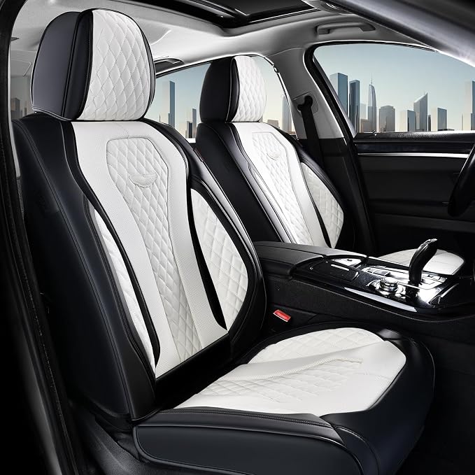 Coverado Seat Covers 2 Pack, Car Seat Covers Front Seats, White Car Seat Cover, Waterproof Car Seat Covers, Car Seat Cushion, Front Leather Seat Protector Fit for Most Cars