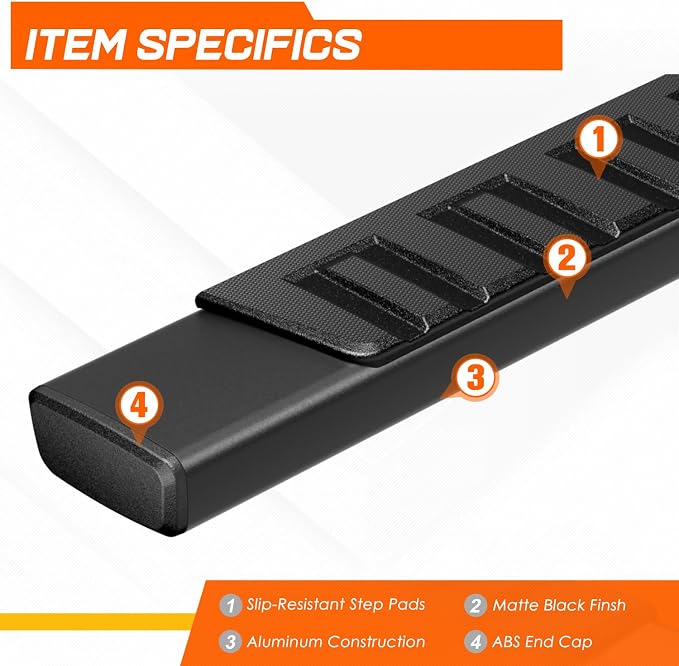 [Pair] 6.7 Inch Aluminum Full Black Running Boards Side Steps Compatible with 07-19 Chevy Silverado/GMC Sierra Crew Cab