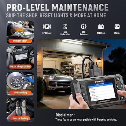 FOXWELL NT510 Pro OBD2 Scanner fit for Porsche, 2-in-1 Diagnostic Tool & 12V Battery Tester, Full System Bi-Directional Control Code Reader with All Resets, Oil Reset & Battery Registration Tool