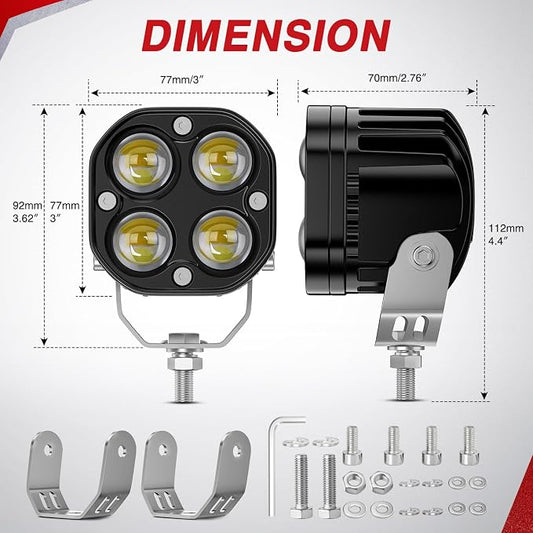 Nilight 7/8" Handlebar Motorcycle LED Driving Light Pod 2PCS 3 Inch 40W White Amber Dual Color Spot Beam Fog Auxiliary Offroad Lighting with 16AWG Wiring Harness for 12V Motorbike Dirt Bike e-Bike