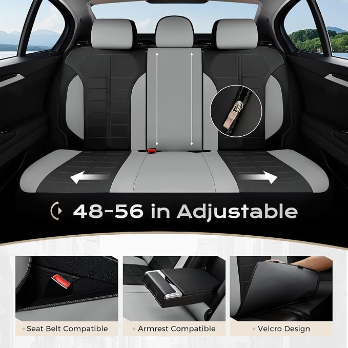 Coverado Leather Seat Covers Car Seat Cover Full Set Automotive 5 Seats Waterproof Car Seat Protectors Universal Fit for Most Cars SUV Trucks, Gray&Black