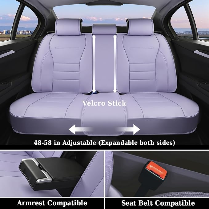 Coverado Car Seat Covers Full Set, Nappa Leather Seat Covers for Cars, Car Seat Protector Car Seat Cushion, Front and Back Seat Protectors Cushions Universal Fit for Most Cars Vehicles(Purple)