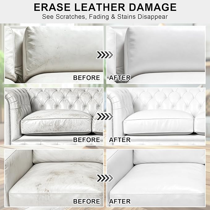 STARTSO WORLD 200Ml Leather Recoloring Balm with 100ML Leather Conditioner, White Leather Repair Kit for Furniture, Leather Dye, Leather Scratch Repair, Leather Couch Paint