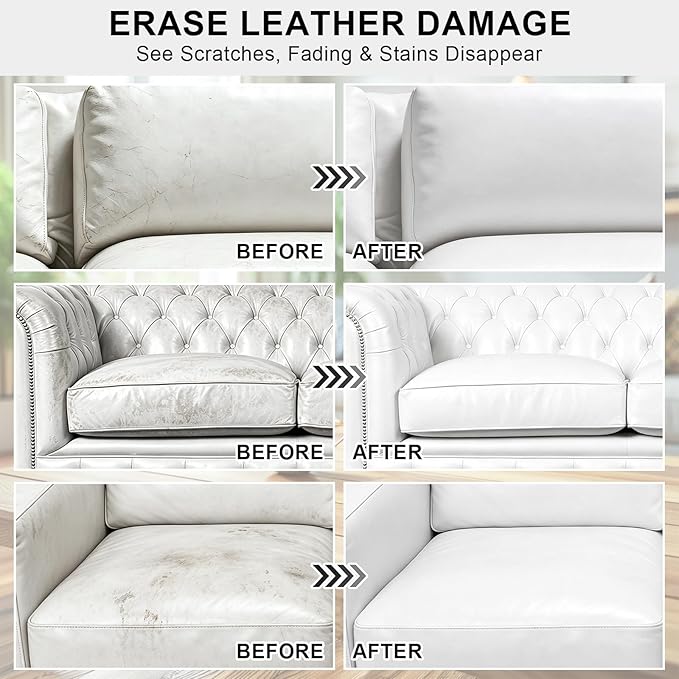 STARTSO WORLD Leather Recoloring Balm - Repair Kit for White Furniture and Car Seats | Scratch Remover, Restores Faded Leather