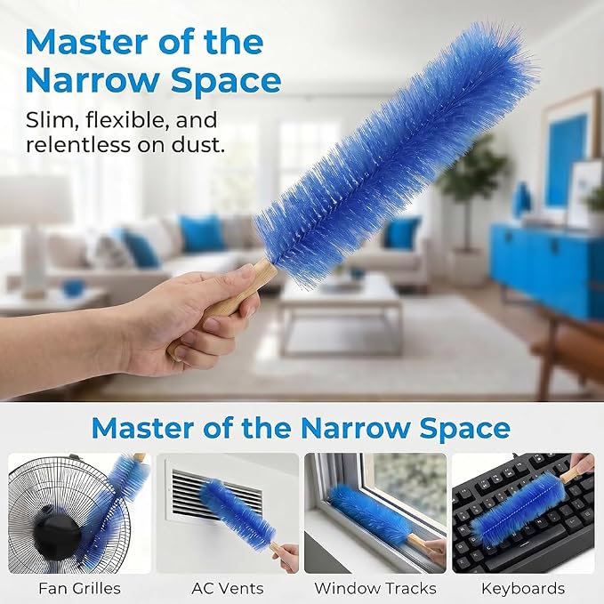 Fan Cleaning Brush, 2026 New Bendable Microfiber Head Dusting Brushes, Reusable Fan Cleaner Brush Dust Remover for Electric Fans, Air Conditioning, Car Vents and Blind，Blue：43cm