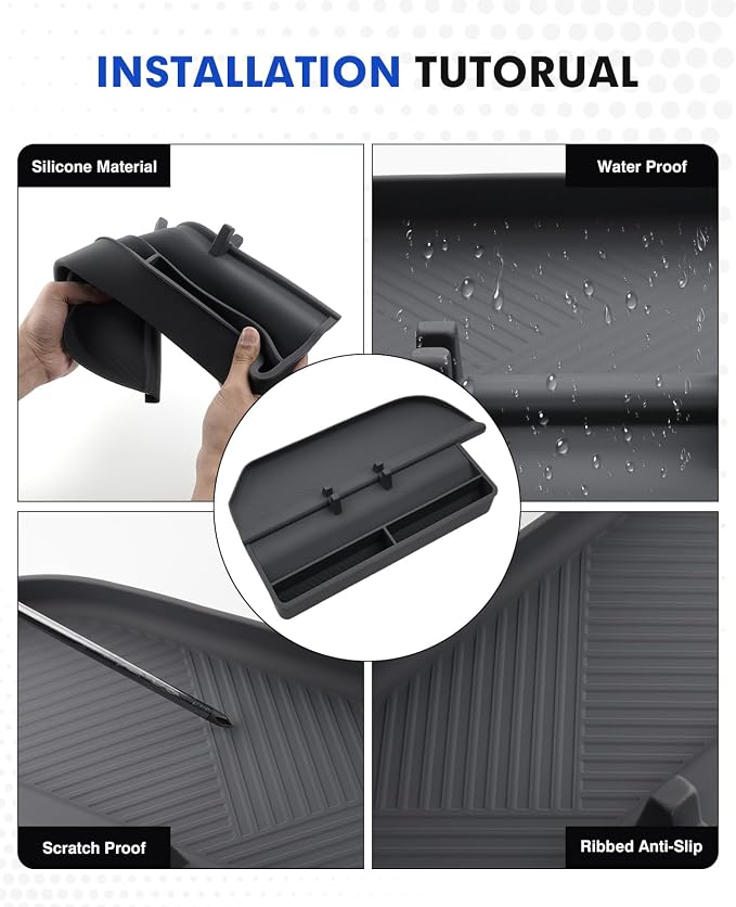 Autorder Silicone Passenger Organizer Tray for 2026 Toyota RAV4 Accessories - Dashboard Hidden Storage Organizer, Anti-Slip Tray with Phone Slot and Extra Compartments - Black