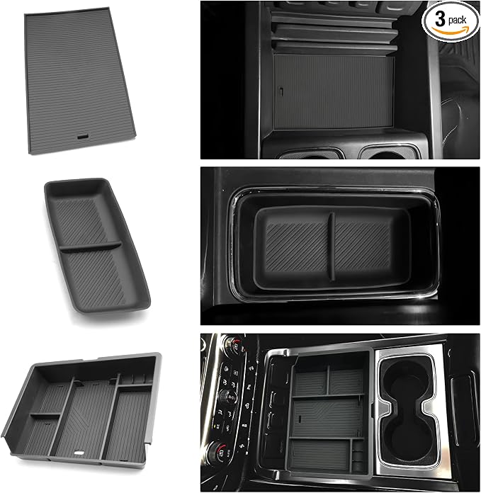 For 3PCS Center Console Organizer Tray&Console Tray Compatible with 2014-2018 Chevy Silverado/GMC Sierra 1500& 2015-2019 Silverado&Sierra 2500HD/3500HD - Full Console w/Bucket Seats Only