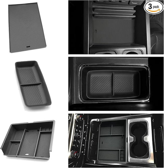 For 3PCS Center Console Organizer Tray&Console Tray Compatible with 2014-2018 Chevy Silverado/GMC Sierra 1500& 2015-2019 Silverado&Sierra 2500HD/3500HD - Full Console w/Bucket Seats Only