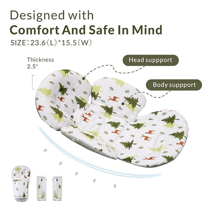Generic Infant Car Seat Insert Compatible with Mamaroo Swing & Graco Swing and Infant Car Seat, Newborn Insert Baby Head Body Support, Reversible Design, Breathable Soft Fabric, 1Pcs - Green Forest