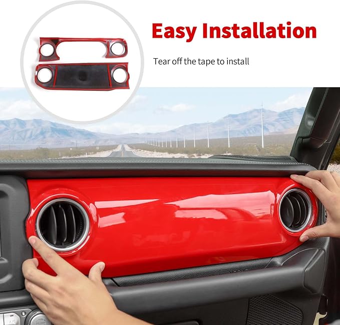 for JL Dashboard Decorative Panel Cover, Center Console Trim Cover Kit Compatible with 2018-2023 Jeep Wrangler JL JLU & Jeep Gladiator JT(Red)