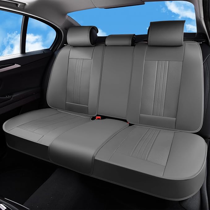 Huidasource Gray Rear Seat Cover, Luxury Faux Leather Back Seat Car Cover, Velcro Adjustable, Compatible with Child Seat, Perforation Cooling＆Heating, Universal Fit for Most Cars Vans Trucks SUVs Gray