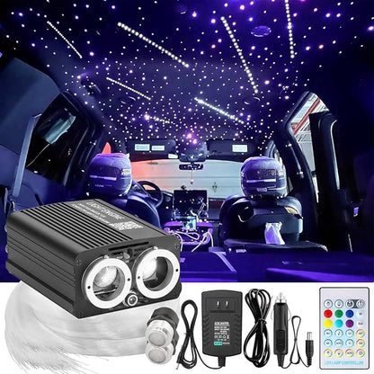 Dual Port 32W Twinkle Meteor 2 in 1 Starlight Headliner Light Kit with 1200pcs 9.8ft Fiber Optical Cable RGBW Light Source Sound Activated APP/Remote Control for Car/Home/Party
