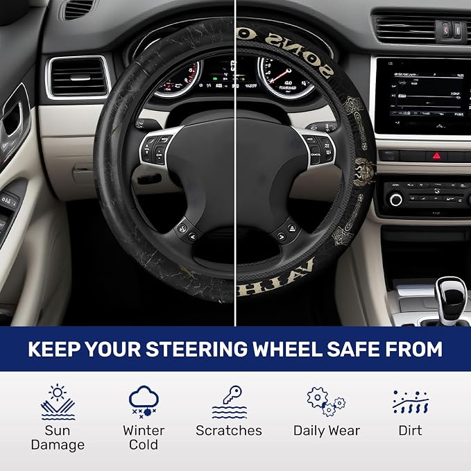 GENANY Viking Steering Wheel Cover, Non Slip Polyester Car Wheel Protector for Car SUV Truck, Universal 15 Inch