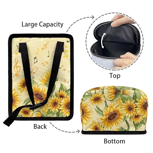 Talayituse Sunflower Music Note Print Car Trash Bin, Large Size Auto Trash Can Adjustable Portable Garbage Can with Lid, Vehicle Hanging Bag for Headrest Front Back Seat