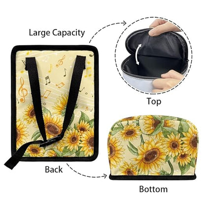 Talayituse Sunflower Music Note Print Car Trash Bin, Large Size Auto Trash Can Adjustable Portable Garbage Can with Lid, Vehicle Hanging Bag for Headrest Front Back Seat