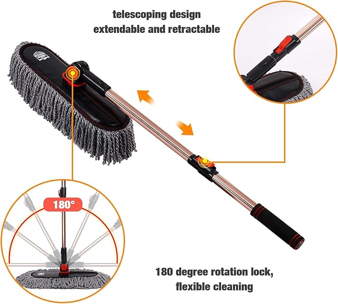Car Duster Grey Set-Stocking Stuffers Gifts for Men Women-Microfiber Multipurpose Duster,Interior & Exterior Cleaning Tools,Dashboard Detailing Brush,Scratch Free with Extendable Handle,2 Packs