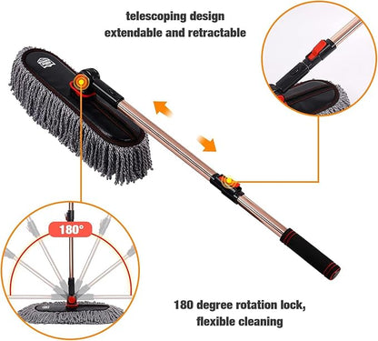 Car Duster Grey Set-Stocking Stuffers Gifts for Men Women-Microfiber Multipurpose Duster,Interior & Exterior Cleaning Tools,Dashboard Detailing Brush,Scratch Free with Extendable Handle,2 Packs