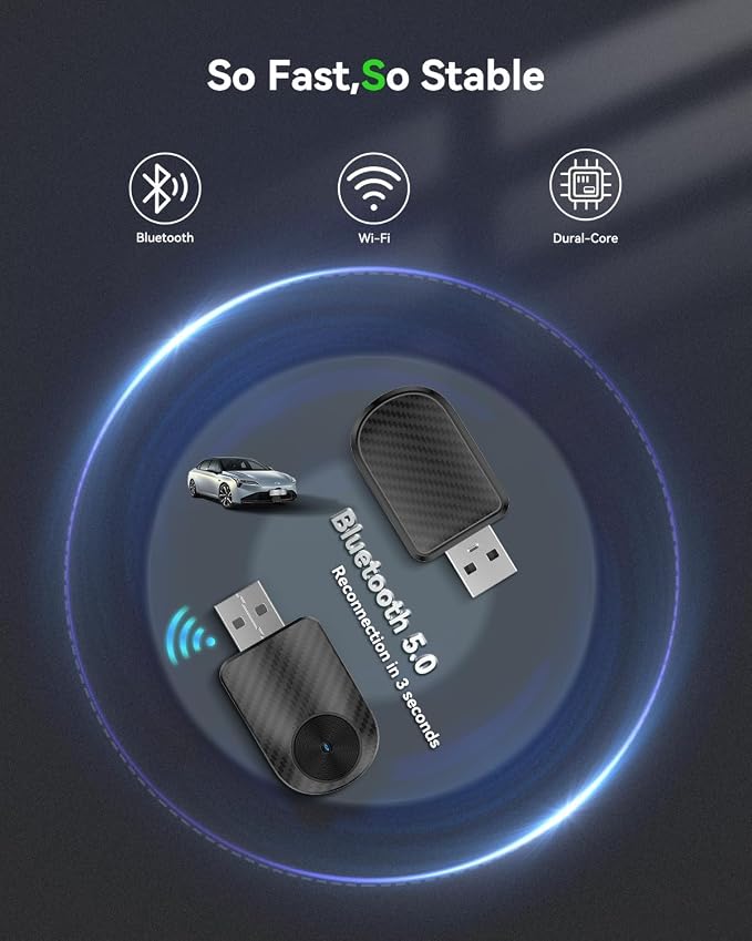2026 Upgrade Android Auto Wireless Adapter – Mini Dongle Converts OEM Wired to Wireless, Plug & Play USB-A/C, 5GHz Stable Connection, Compatible with Cars (2016+) & Phones 11+