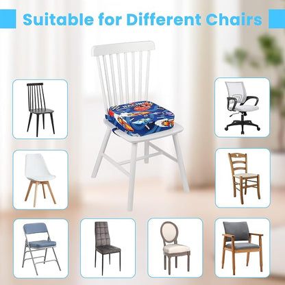 Toddler Booster Seat for Dining Table, 4" Kids Booster Seat for Kitchen Chair with Non-Slip Bottom, Portable Detachable Washable Increasing Cushion with 2 Adjustable Straps (Racing car)