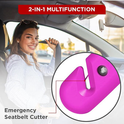 Swiss Safe 5-in-1 Emergency Car Safety Hammer – Car Window Breaker & Seatbelt Cutter, Heavy-Duty Escape Tool for Vehicle Emergencies and Auto Kits – Pink, 2 Pack