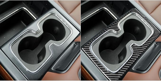Real Premium Carbon Fiber Fit for Chevy Silverado/GMC Sierra 1500 2014-2018 for 2500/3500HD 2015-2019 Car Center Console Cup Holder Frame Trim Decals Sticker Auto Interior Accessories Cover Black