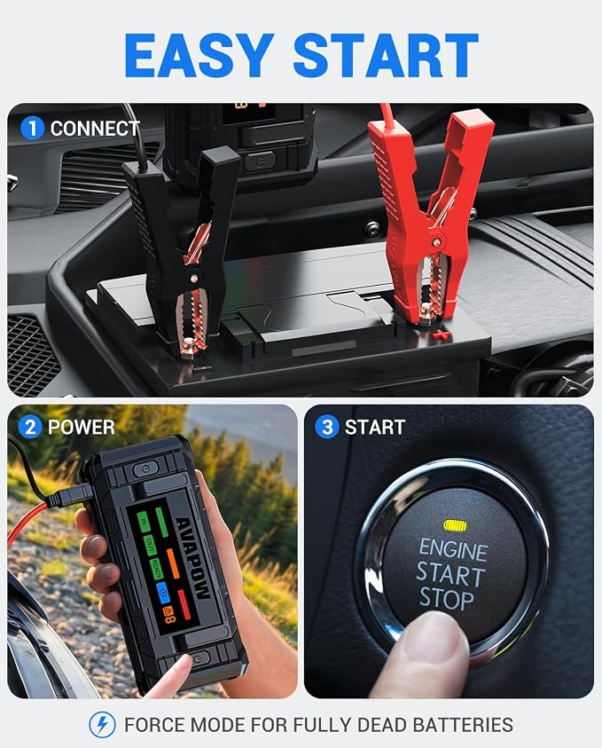 AVAPOW TJ68 10000A Battery Jump Starter Portable with 4" HD Display PD 65W Dual-Way Fast Charging,12V Jump Box, Car Battery Jump Starter for All Gas & Up to All Diesel Engines