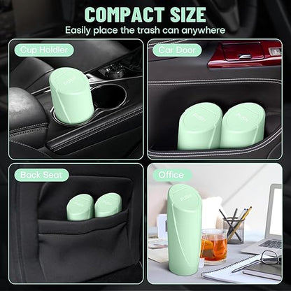 Car Trash Can Bin with Lid - Car Garbage Can Cup Holder - Green Mini Leakproof Vehicle Trash Garbage Can Bin with 20pcs Trash Bags-Car Organizers and Storage for Front Back Seat Accessories