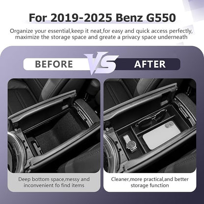 LUWU Center Console Organizer Compatible with 2019-2025 Benz G-Class G550/G580/AMG G63/G500/G350/W463/W464/G-wagen Accessories Armrest Console Storage Box Insert Tray ABS Material Coin Container Black