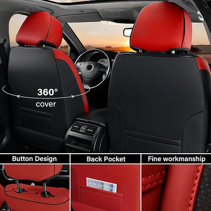 Coverado Seat Covers Full Set, 5 Seats Car Seat Cover Winter, Front and Back Seat Covers for Cars, Breathable Faux Leather Car Seat Cushion, Car Seat Protector Universal Fit for Most Cars Vans, Red