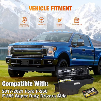 Nilight Truck Bed Tool Box Left Drivers Side Truck Tool Box Fit for Ford F-250/350 Super Duty 2017-2021 ABS Swing Case Truck Bed Storage Box with Lockable Lid Waterproof Wheel Well Toolbox Black
