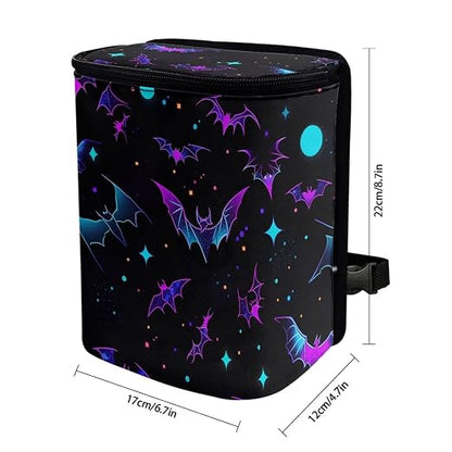 Colored Bats Stars Pattern Car Trash Can Leakproof Garbage Bag with Lid and Zipper 1.2Gal Trash Bin Hanging for Back Seat Halloween Car Accessories Universal Fit