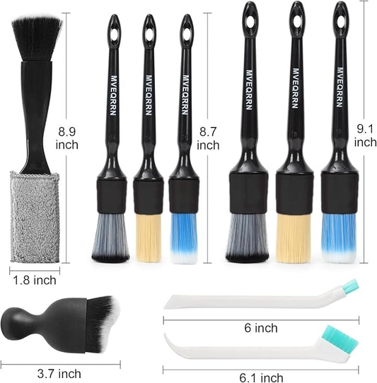 10Pcs Car Detailing Brush Set,Boars Hair Car Cleaning Detail Brush kit,Ultra Soft No Scratch Car Dust Brush,Car Interior Detailing Brushes Kit,Detail Brushes Car Detailing for Interior Exterior(black)