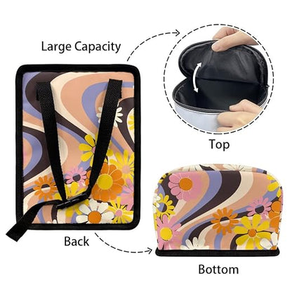 Boho Flower Hippie Daisy 70S 80S Wavy Swirl Y2K Aesthetic Car Accessories for Women Car Trash Can for Back of Seat Leak Proof Garbage Can with Lid and Zipper Collapsible Trash Bin Hanging