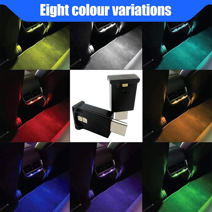 ZIMISI 2PCS Mini USB LED Light, Type C Night Lamp, Adjustable 8 Colors RGB Dynamic Gradient Brightness, Mini LED USB Car Interior Atmosphere Light for Vehicle Home Office Decoration Lighting