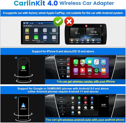 CarlinKit 4.0 CarPlay Wireless Adapter,Android Auto Wireless Dongle for OEM Wired CarPlay Cars,2026 OTA Upgrade-2 in 1,5Ghz WiFi Seamless Auto-Connect,Two Line, CPC200-CP2A for iPhone 6+/Android 11+