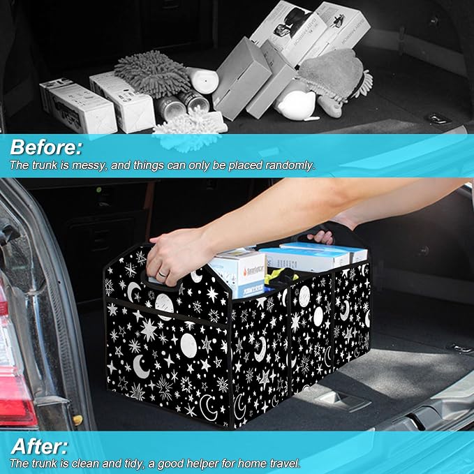 Moon Star 50L Waterproof Polyester Trunk Organizer Car Storage MultiCompartment Large Capacity Poket
