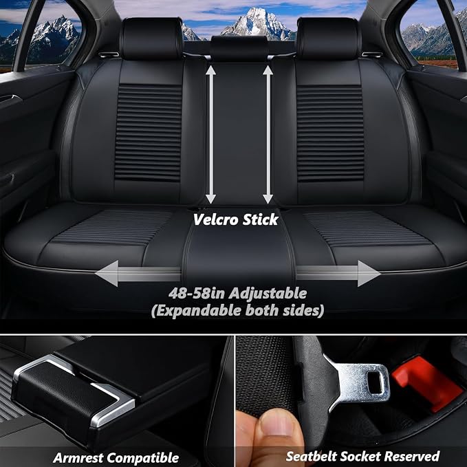 Coverado Car Seat Covers Full Set, Leather Seat Covers for Cars, Waterproof Front and Rear Automotive Seat Cover Car Accessories Universal Fit for Most Cars SUV Trucks(Black)