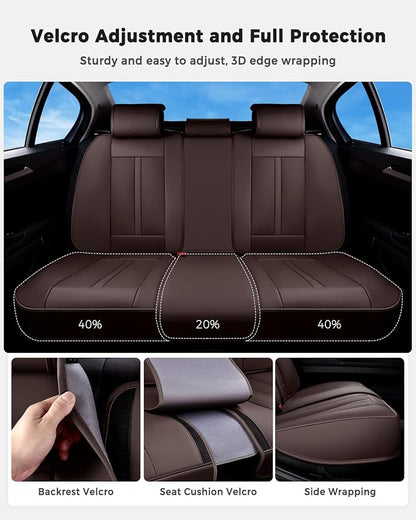 Huidasource Coffee Back Seat Cover Luxury Nappa Leather, Rear Seat Cover with Velcro Adjustable, Ventilation Holes, Child Seats, Seat Covers Waterproof Universal Fit for Most Cars SUV Trucks, Coffee
