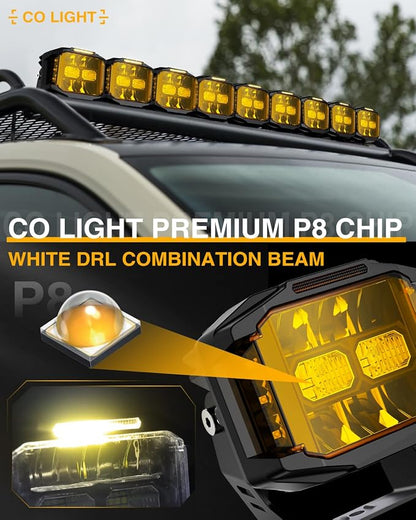 CO LIGHT 5 Inch Amber 130W LED Cube Pods Offroad Driving Light with Side Shooter 11533LM Super Bright Square Offroad Lights with 270°Combo Beam Ditch Light Amber DRL for Offroad ATV Truck Pickup