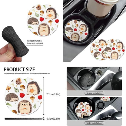 10 Pack Cartoon Hedgehog Car Seat Covers, Forest Mushroom Pinecone Auto Front and Rear Bench Seat Covers, Autumn Harvest Hedgehogs Seatbelt Covers Cup Mats