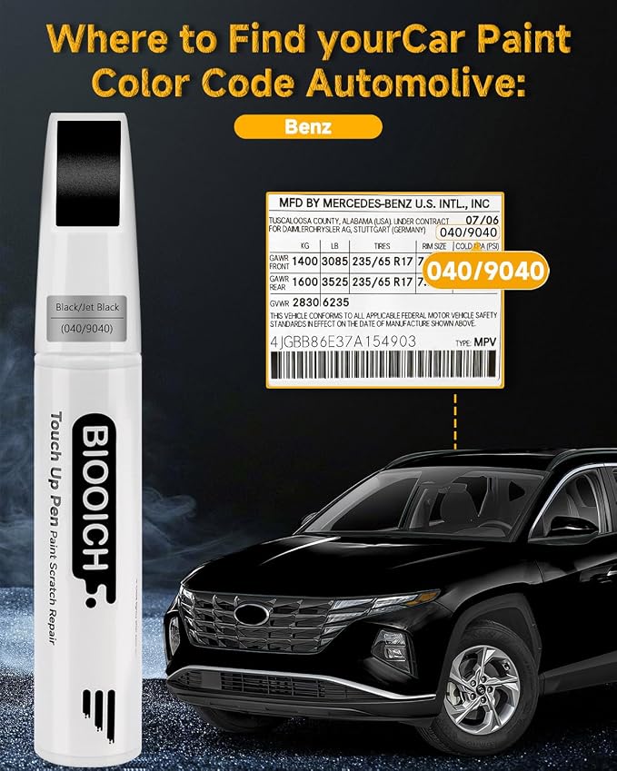 Touch Up Paint Pen Exact Color Match Car Chip and Scratch Repair (for Benz, Black/Jet Black(040/9040))